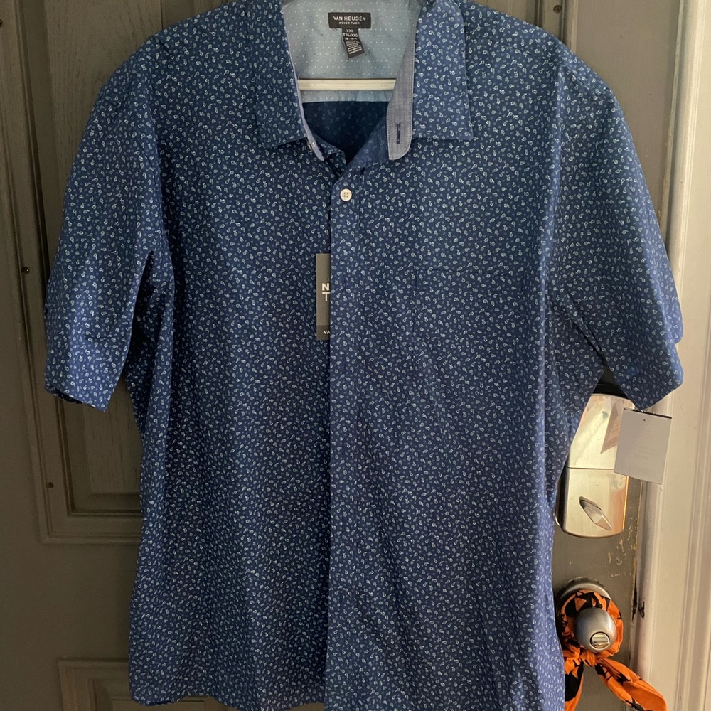 Van Heusen Men's Blue Patterned Casual Shirt-NWT